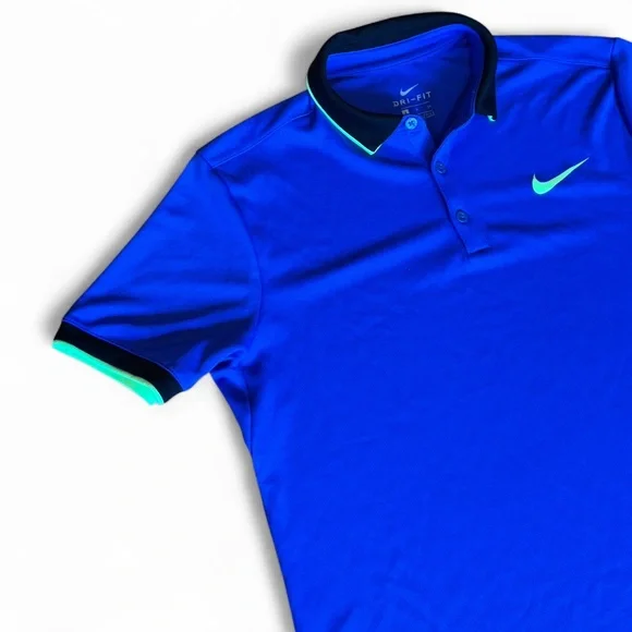 Nike Men's Vibrant Blue Polo with Neon Accents - Picture 4 of 7